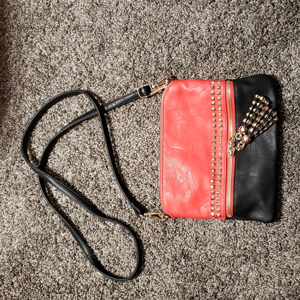 MMS Red & Black PU Small Crossbody Purse